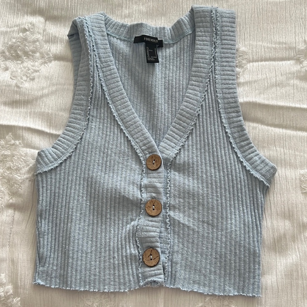 Blue knit tank crop